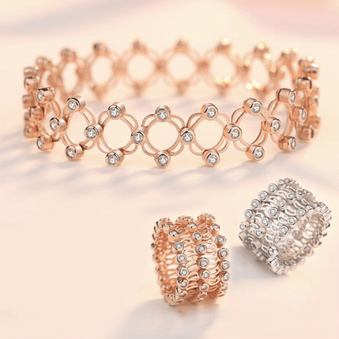 Three-row zircon telescopic ring bracelet 2-in-1