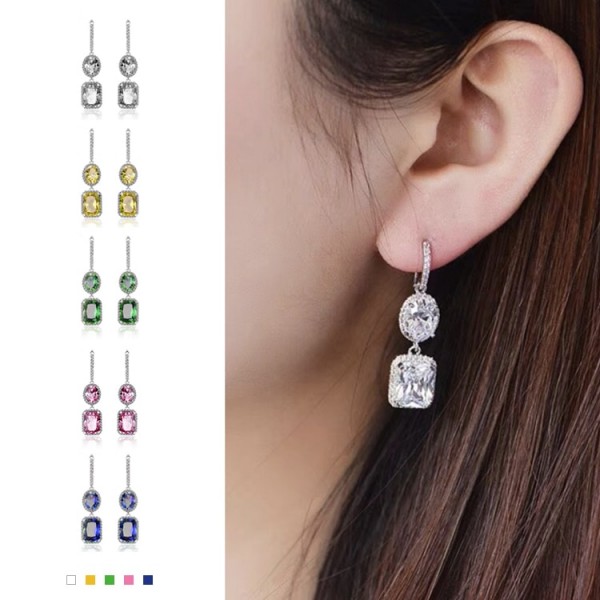 Super Sparkling Square Diamond Birthstone Earrings