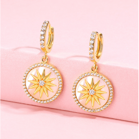 S925 octagon zircon shell earrings in sterling silver