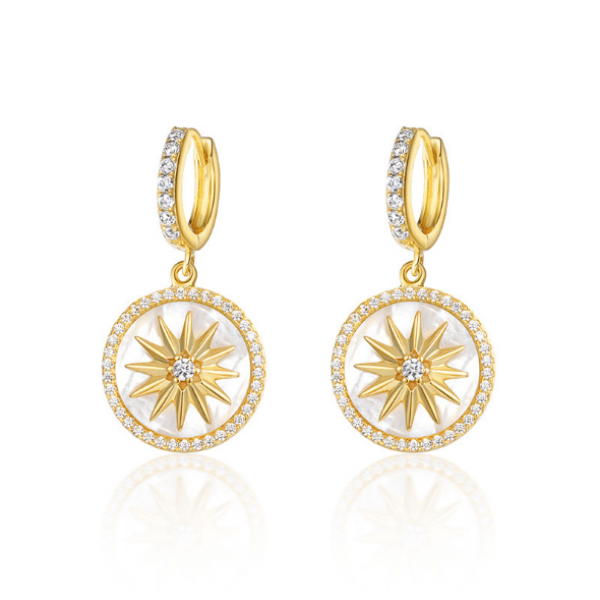 S925 octagon zircon shell earrings in sterling silver