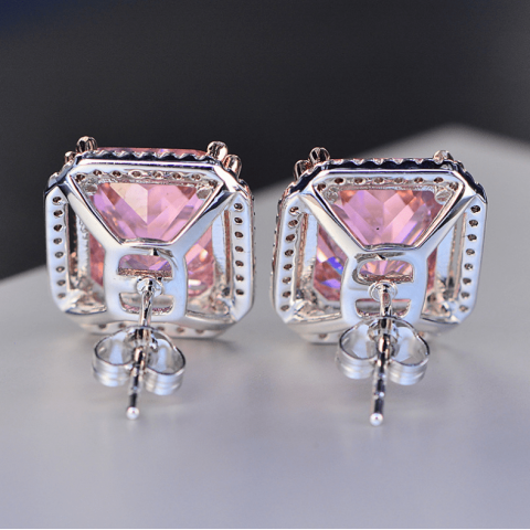 Artificial gem pink square earrings