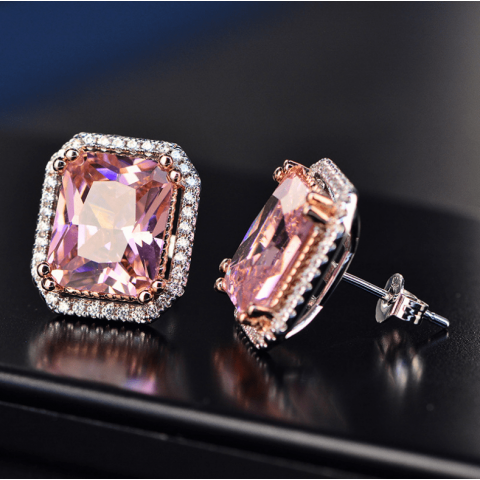 Artificial gem pink square earrings