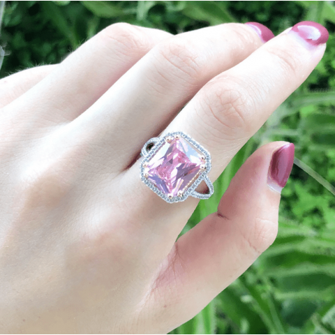 Large Artificial Square Pink Gem Jewelry