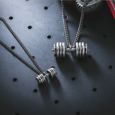 Fitness dumbbell necklace couple set