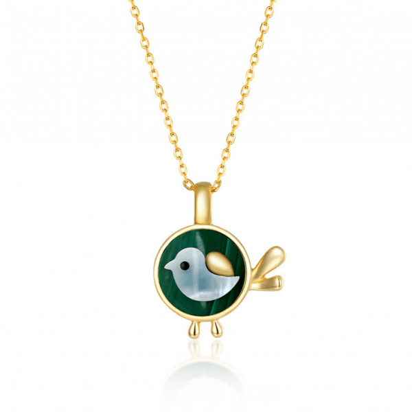 S925 Sterling Silver Love Bird Malachite Necklace