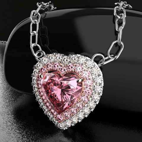 Crystal pink heart Austrian crystal necklace