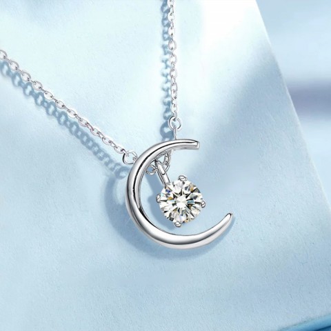 925 Sterling Silver Moon Star Necklace