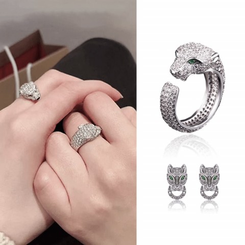 Powerful  Adjustable Zircon Leopard Ring Leopard Stud Earrings