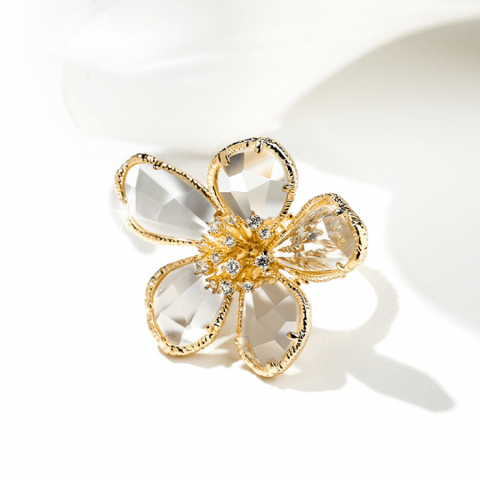 Sweet flower adjustable crystal ring