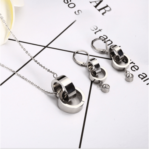 Double ring necklace earring jewelry set