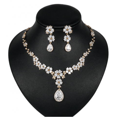 Sparkling Flower Zircon Bridal Jewellery Set Wedding Dinner Accessories