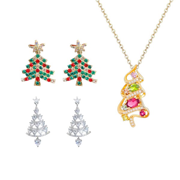 Christmas Gift For Her -Shiny Christmas Tree Earrings and Necklace