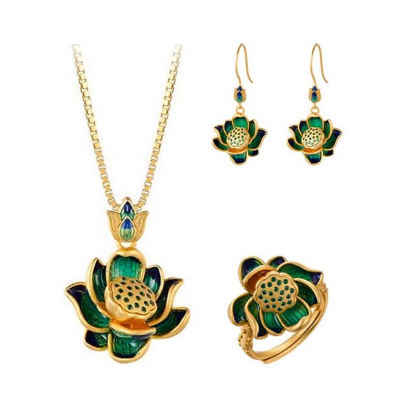 Enamel Elegant Lotus Jewelry Set..