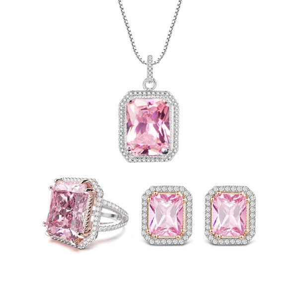 Large Artificial Square Pink Gem Jewelry