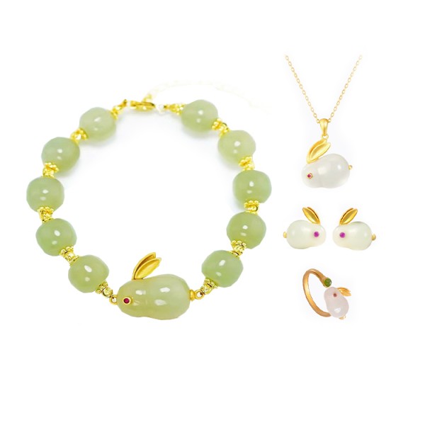 Rabbit HeTian jade lucky jewelry set-1..