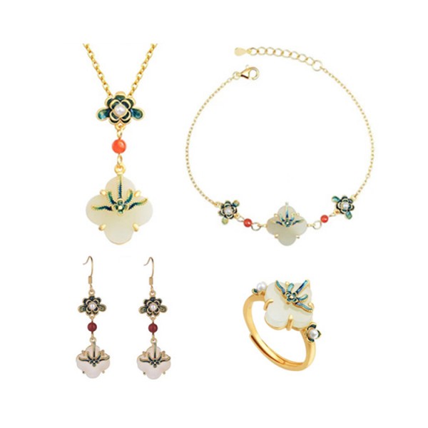 Hetian jade enamel four-piece set..