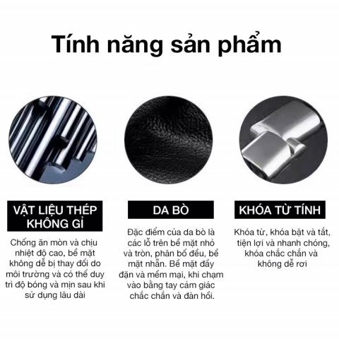 Vòng tay da khóa đá Obsidian tự nhiên