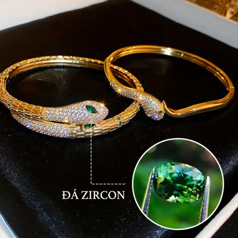 Vòng tay rắn zircon mạ điện vàng thật