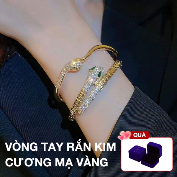 Vòng tay rắn zircon mạ điện vàng thật