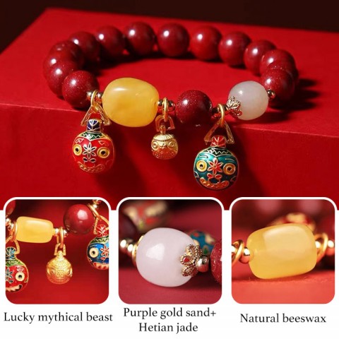 Lucky gathering fortune mythical beast cinnabar bracelet