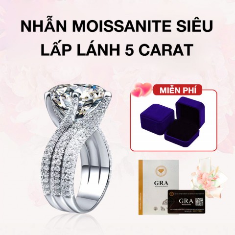 Nhẫn Moissanite siêu chớp 5 carat