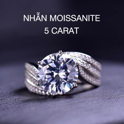 Nhẫn Moissanite siêu chớp 5 carat