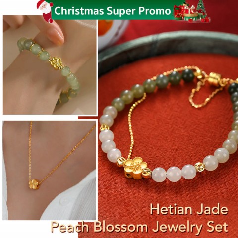 hetian jade peach blossom jewelry set