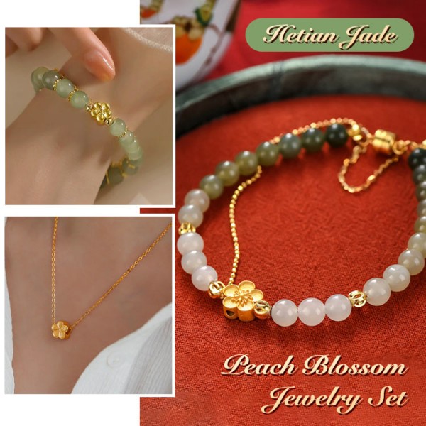 hetian jade peach blossom jewelry set