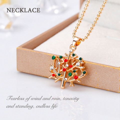 Christmas Gold Plated Zircon Tree of Life Colorful Jewelry