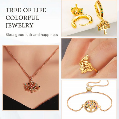 Christmas Gold Plated Zircon Tree of Life Colorful Jewelry