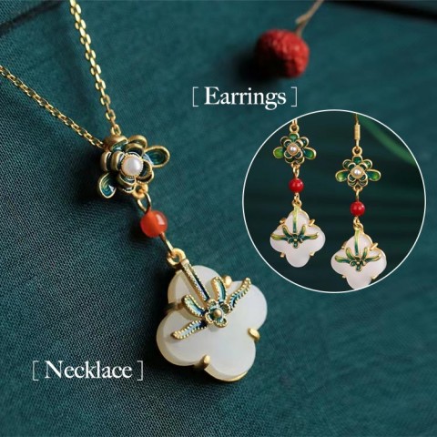 Hetian jade enamel four-piece set