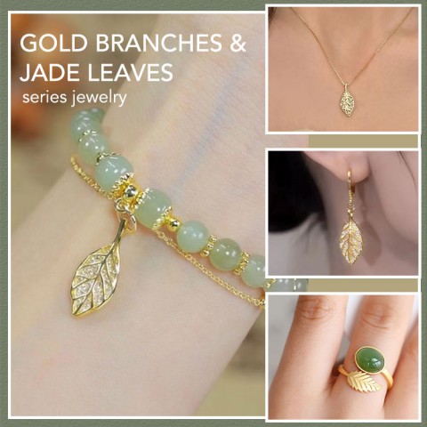  Gold Branch And Jade Leaf Jewelry Set