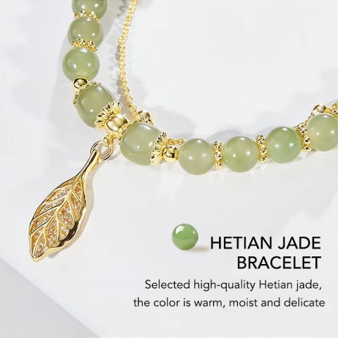  Gold Branch And Jade Leaf Jewelry Set