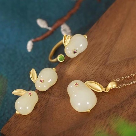 Rabbit HeTian jade lucky jewelry set-1