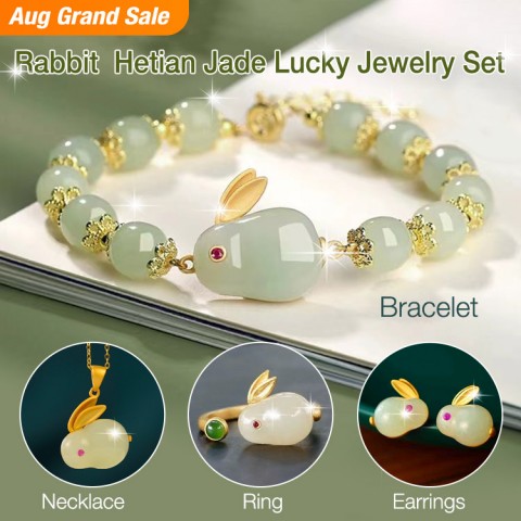 Rabbit HeTian jade lucky jewelry set