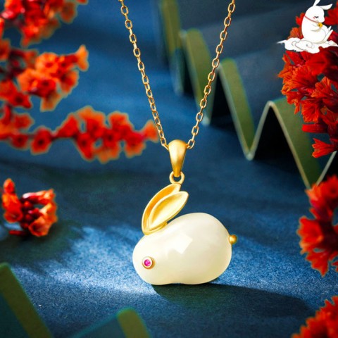 Rabbit HeTian jade lucky jewelry set