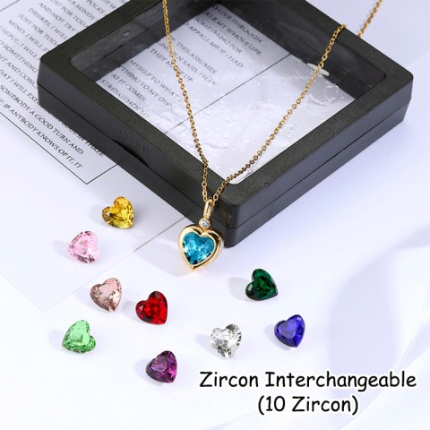 Interchangeable Zircon Necklaces with 10 heart pendants	