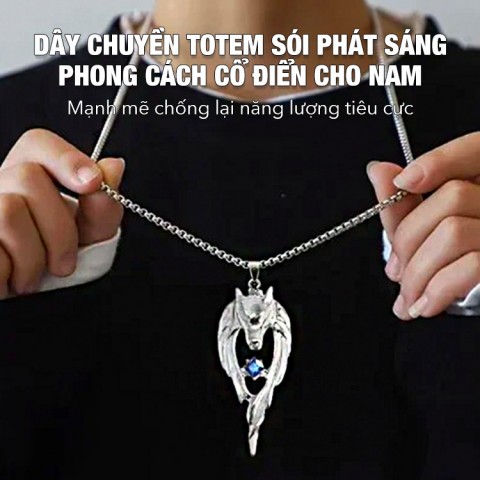 Dây chuyền totem sói phát sáng phong cách retro cho nam