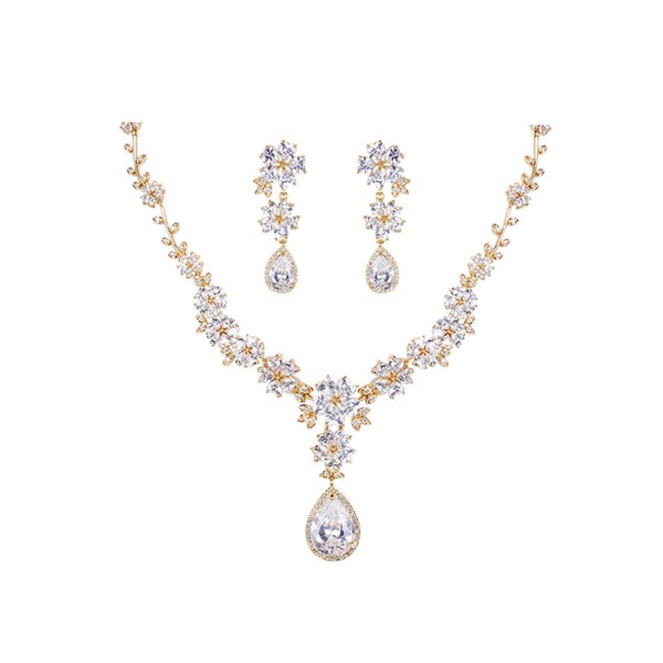 Sparkling Flower Zircon Bridal Jewellery Set Wedding Dinner Accessories