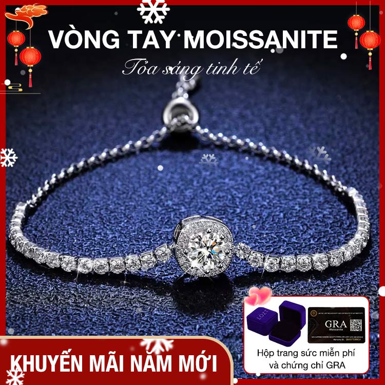 Vòng tay Moissanite được chứng nhận GRA - Hộp quà tặng cao cấp miễn phí. Chiều dài chuỗi có thể điều chỉnh. 2 màu có sẵn