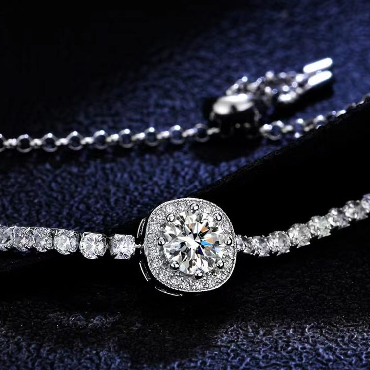 Vòng tay Moissanite được chứng nhận GRA - Hộp quà tặng cao cấp miễn phí. Chiều dài chuỗi có thể điều chỉnh. 2 màu có sẵn