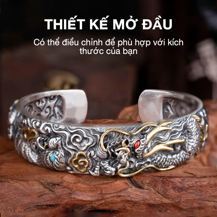 Thúc đẩy sự giàu có và bảo vệ hòa bình - Vòng tay bạc Sterling hình động vật thần thoại độc đoán - Kích thước có thể điều chỉnh, có hộp đựng trang sức