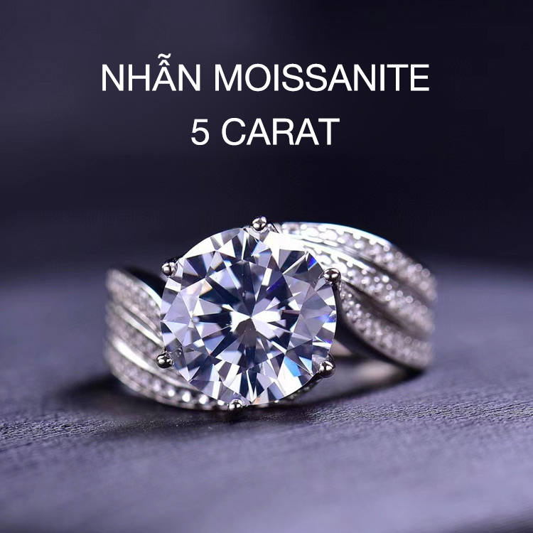 Món quà tuyệt vời nhất dành cho cô ấy - Nhẫn Moissanite siêu chớp 5 carat - Hộp quà tặng miễn phí. Chứng nhận GRA. Kích thước có thể điều chỉnh