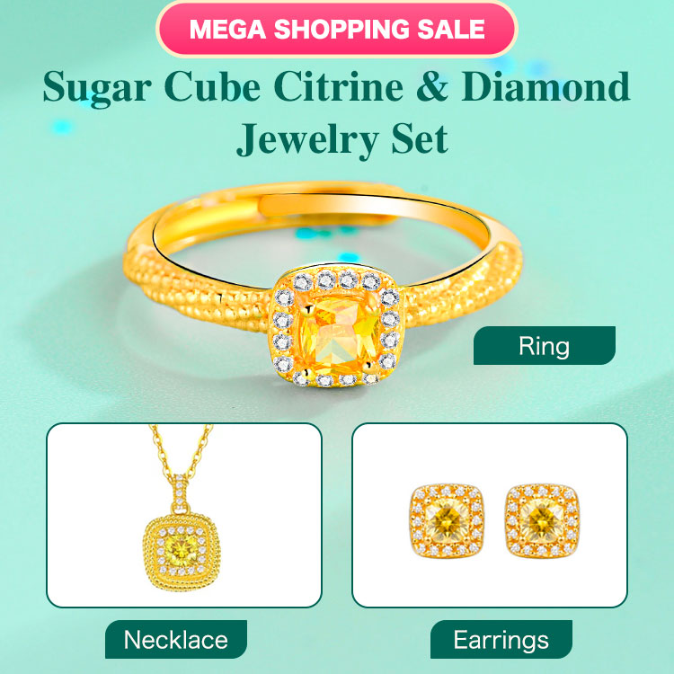 Sugar Cube Citrine & Diamond Jewelry Set