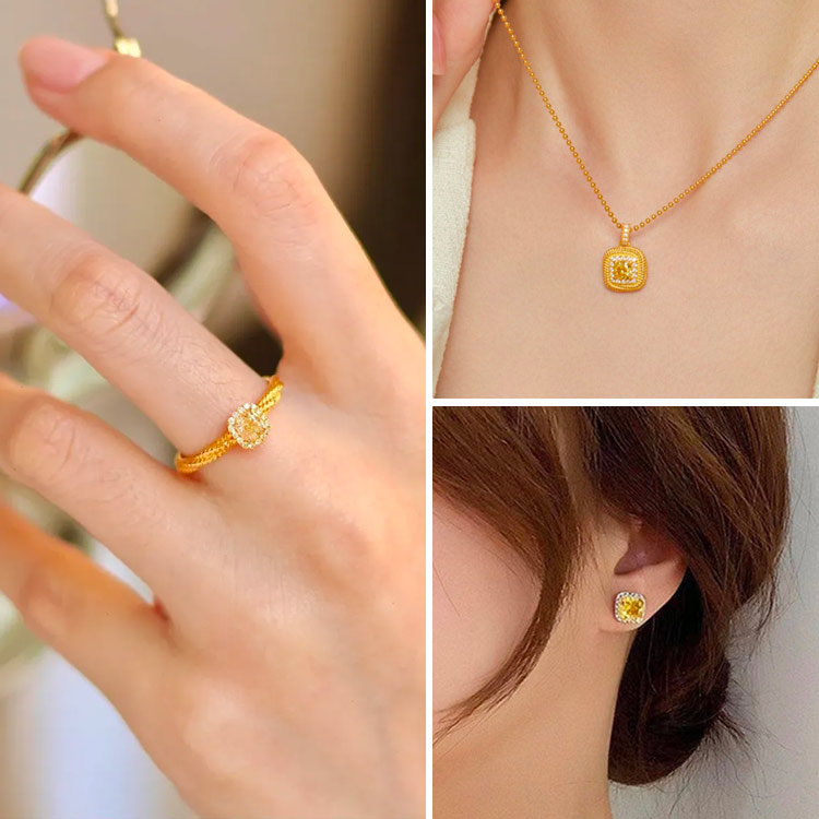 Sugar Cube Citrine & Diamond Jewelry Set