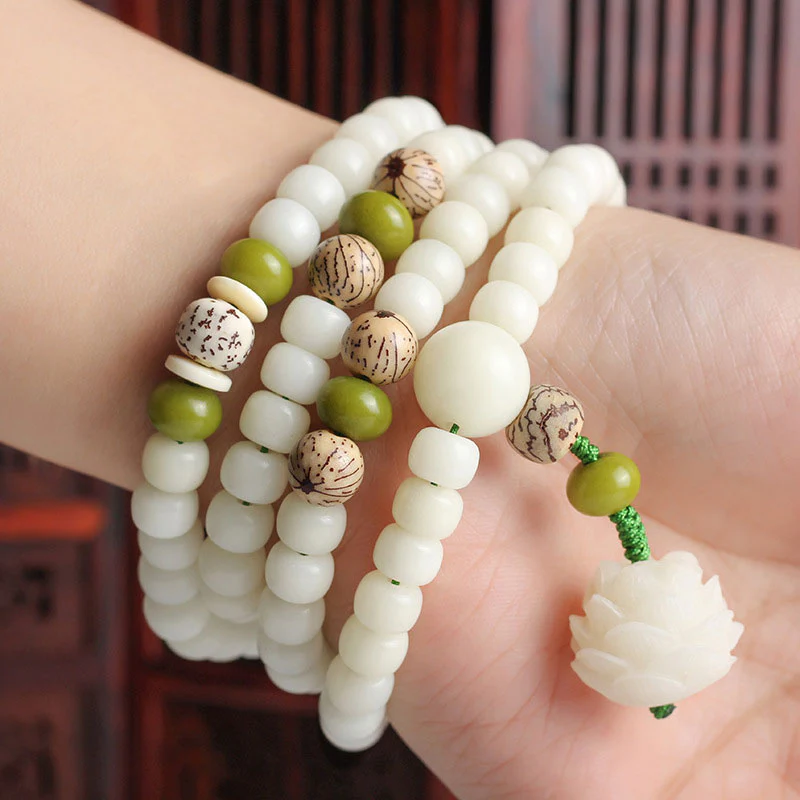 Natural White Jade Bodhi Bracelet