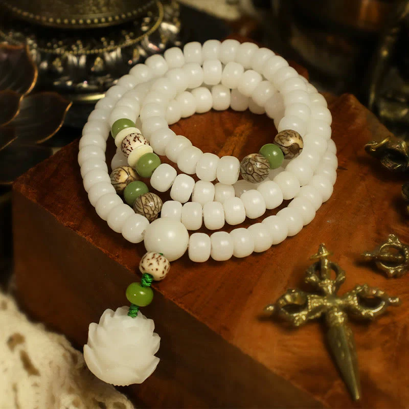 Natural White Jade Bodhi Bracelet